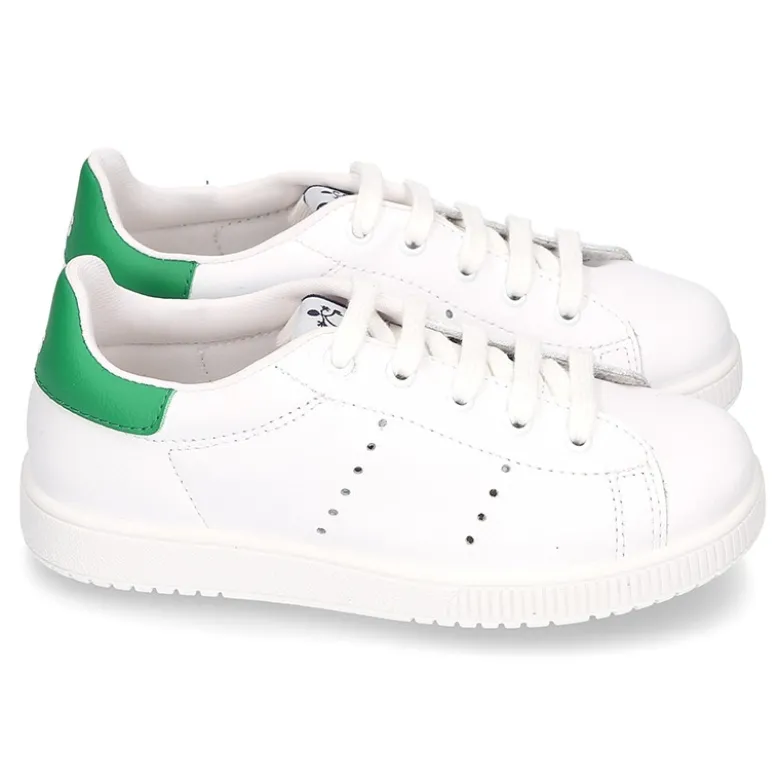 Zapatilla niños Moda con cordones en piel.