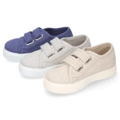 Zapatilla niños sin cordones en lona ALGODÓN RECY para vestir.
