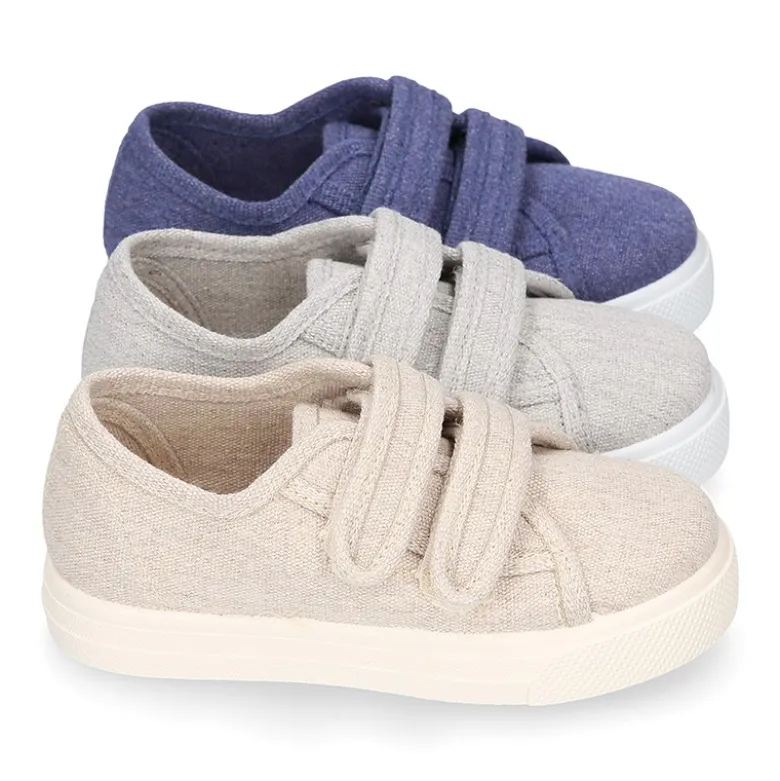 Zapatilla niños sin cordones en lona ALGODÓN RECY para vestir.