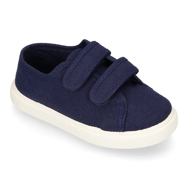 Zapatilla niños sin cordones en lona algodón MARINO.