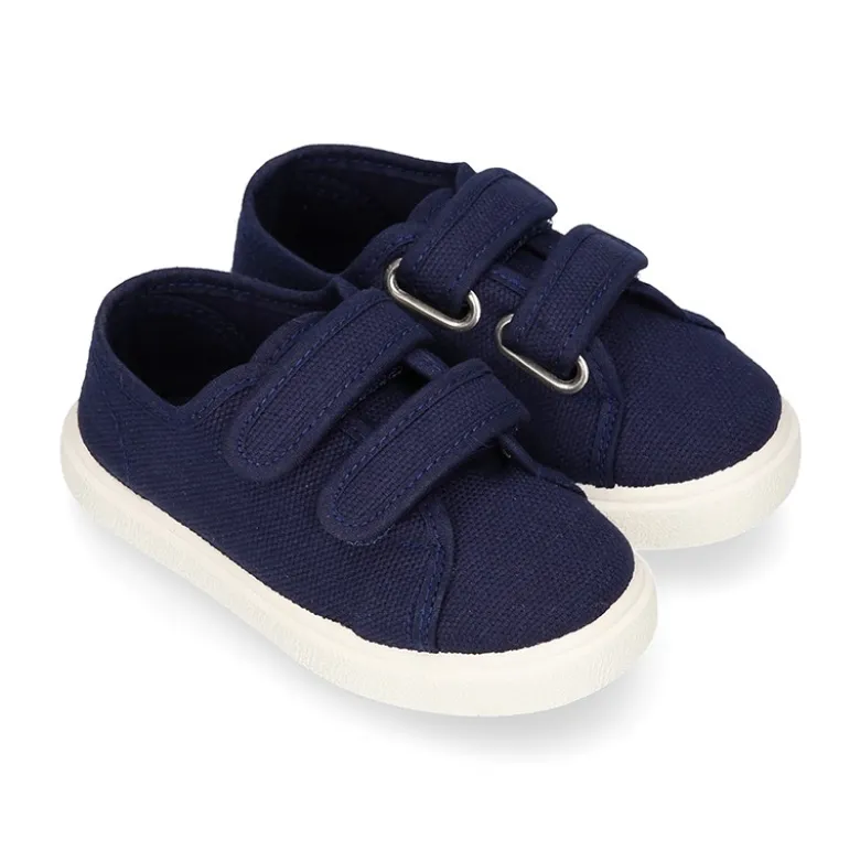 Zapatilla niños sin cordones en lona algodón MARINO.
