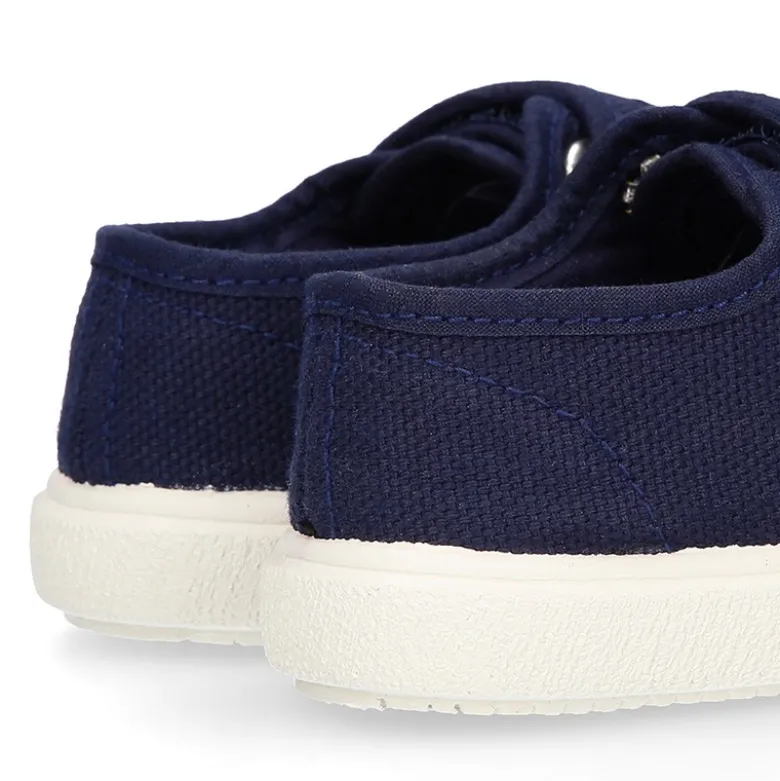 Zapatilla niños sin cordones en lona algodón MARINO.