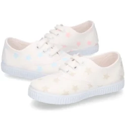 Zapatilla niños tipo Bamba con cordones en lona con estrellas pasteles.