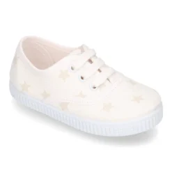 Zapatilla niños tipo Bamba con cordones en lona con estrellas pasteles.