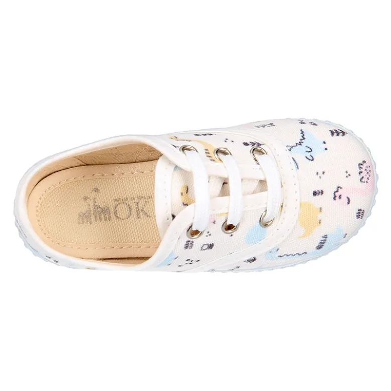Zapatilla niños tipo Bamba con cordones en lona con DINOSAURIOS.