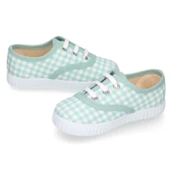 Zapatilla niños tipo Bamba con cordones en lona VICHY MENTA.