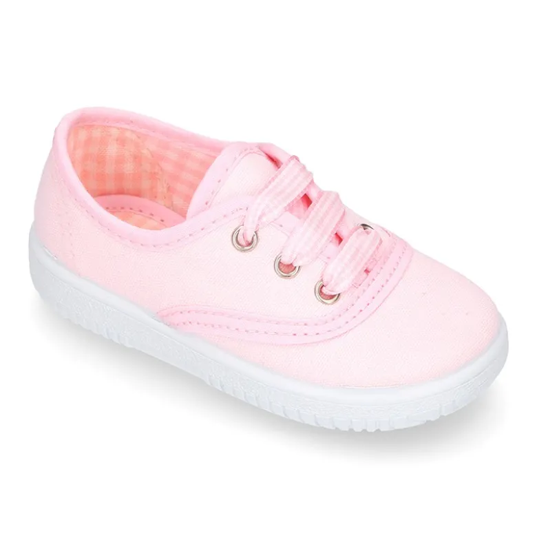 Zapatilla niños tipo bamba en lona con cordones VICHY.
