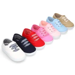 Zapatilla niños tipo bamba en lona con cordones VICHY.