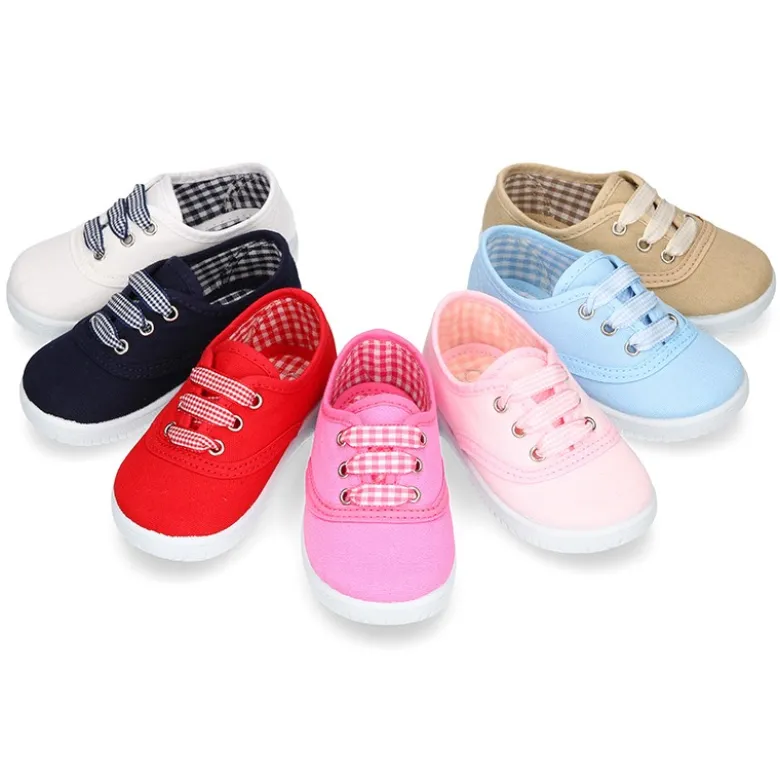 Zapatilla niños tipo bamba en lona con cordones VICHY.
