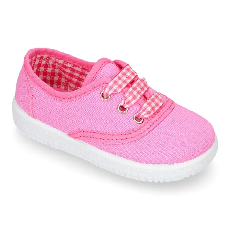 Zapatilla niños tipo bamba en lona con cordones VICHY.