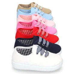 Zapatilla niños tipo bamba en lona con cordones VICHY.