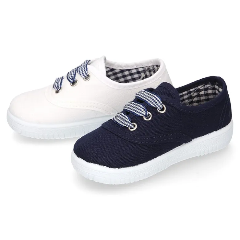 Zapatilla niños tipo bamba en lona con cordones VICHY.