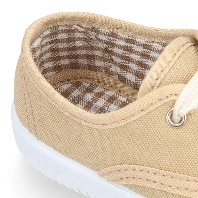 Zapatilla niños tipo bamba en lona con cordones VICHY.