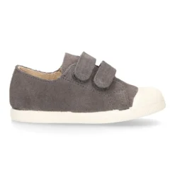 Zapatilla niños tipo bamba sin cordones y puntera en piel serraje GRIS.
