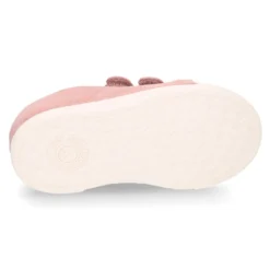 Zapatilla niños tipo bamba sin cordones y puntera en piel serraje ROSA.