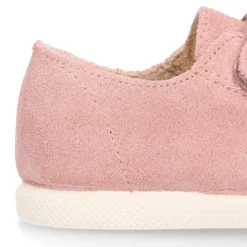 Zapatilla niños tipo bamba sin cordones y puntera en piel serraje ROSA.
