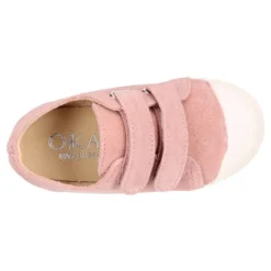 Zapatilla niños tipo bamba sin cordones y puntera en piel serraje ROSA.