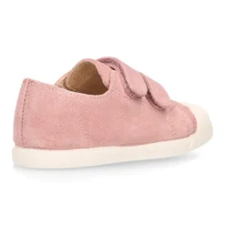 Zapatilla niños tipo bamba sin cordones y puntera en piel serraje ROSA.