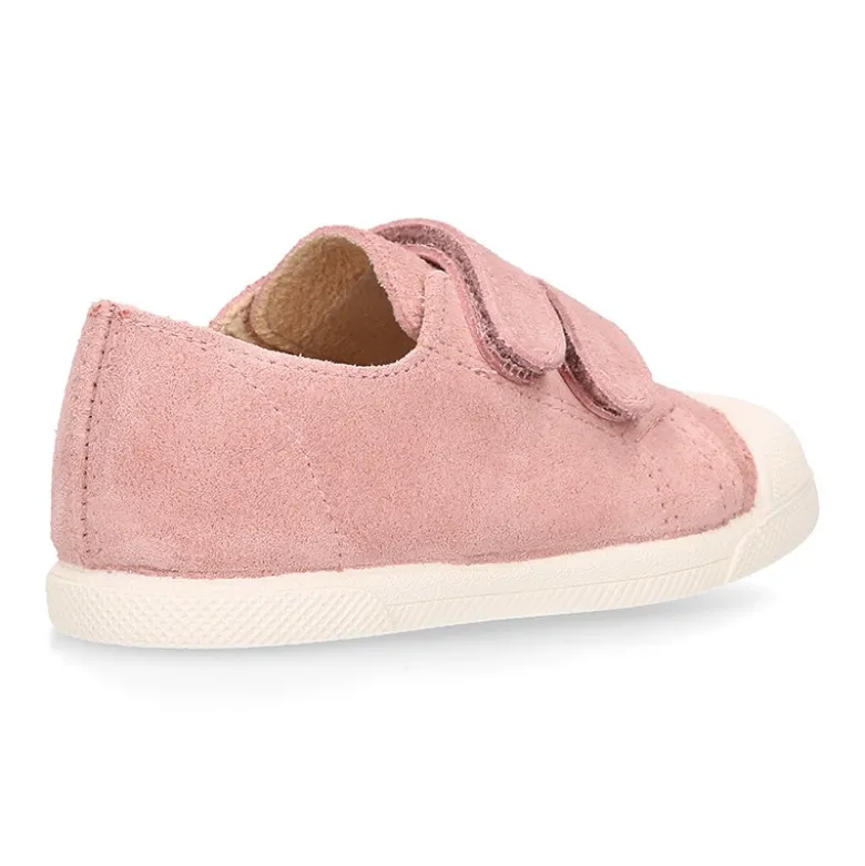 Zapatilla niños tipo bamba sin cordones y puntera en piel serraje ROSA.