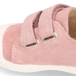 Zapatilla niños tipo bamba sin cordones y puntera en piel serraje ROSA.