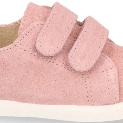 Zapatilla niños tipo bamba sin cordones y puntera en piel serraje ROSA.