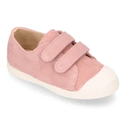 Zapatilla niños tipo bamba sin cordones y puntera en piel serraje ROSA.