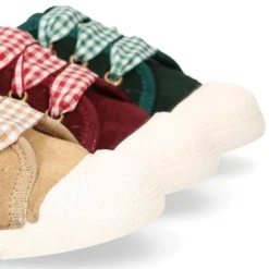 Zapatilla o Bamba niños con cordones lazo VICHY y puntera en piel serraje.