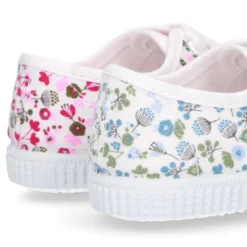 Zapatilla o Bamba niños con cordones en lona algodón con FLORES.