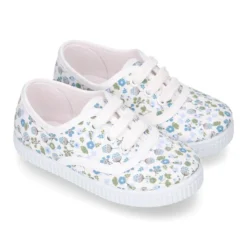 Zapatilla o Bamba niños con cordones en lona algodón con FLORES.