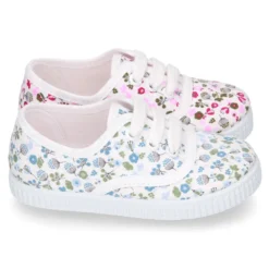 Zapatilla o Bamba niños con cordones en lona algodón con FLORES.