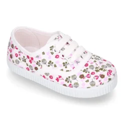 Zapatilla o Bamba niños con cordones en lona algodón con FLORES.