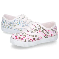 Zapatilla o Bamba niños con cordones en lona algodón con FLORES.