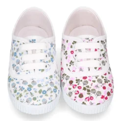 Zapatilla o Bamba niños con cordones en lona algodón con FLORES.