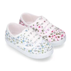 Zapatilla o Bamba niños con cordones en lona algodón con FLORES.