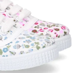 Zapatilla o Bamba niños con cordones en lona algodón con FLORES.