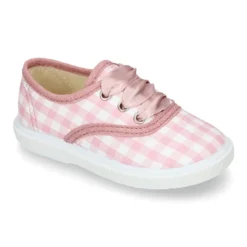 Zapatilla o Bamba niños en lona con CUADROS y lazo.