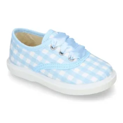 Zapatilla o Bamba niños en lona con CUADROS y lazo.