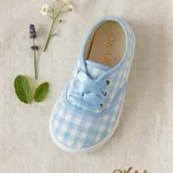 Zapatilla o Bamba niños en lona con CUADROS y lazo.