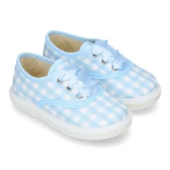 Zapatilla o Bamba niños en lona con CUADROS y lazo.