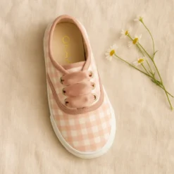 Zapatilla o Bamba niños en lona con CUADROS y lazo.
