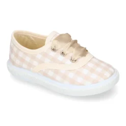 Zapatilla o Bamba niños en lona con CUADROS y lazo.
