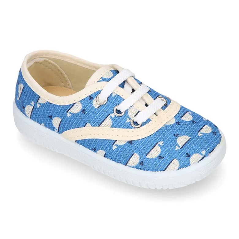 Zapatilla o Bamba niños en lona con BALLENAS.