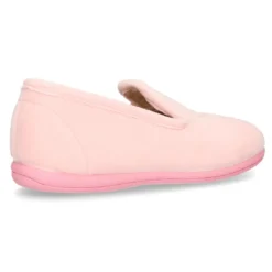 Zapatillas de casa niña en lana rosa con bordado corona plata.
