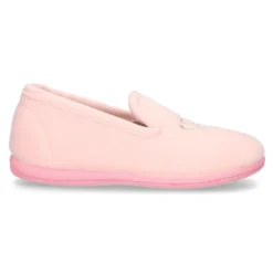 Zapatillas de casa niña en lana rosa con bordado corona plata.
