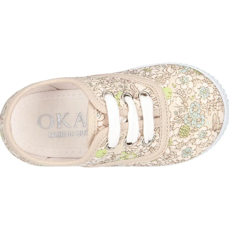 Zapatilla tipo Bamba con cordones en lona algodón con FLORES pasteles.