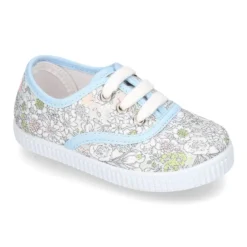 Zapatilla tipo Bamba con cordones en lona algodón con FLORES pasteles.