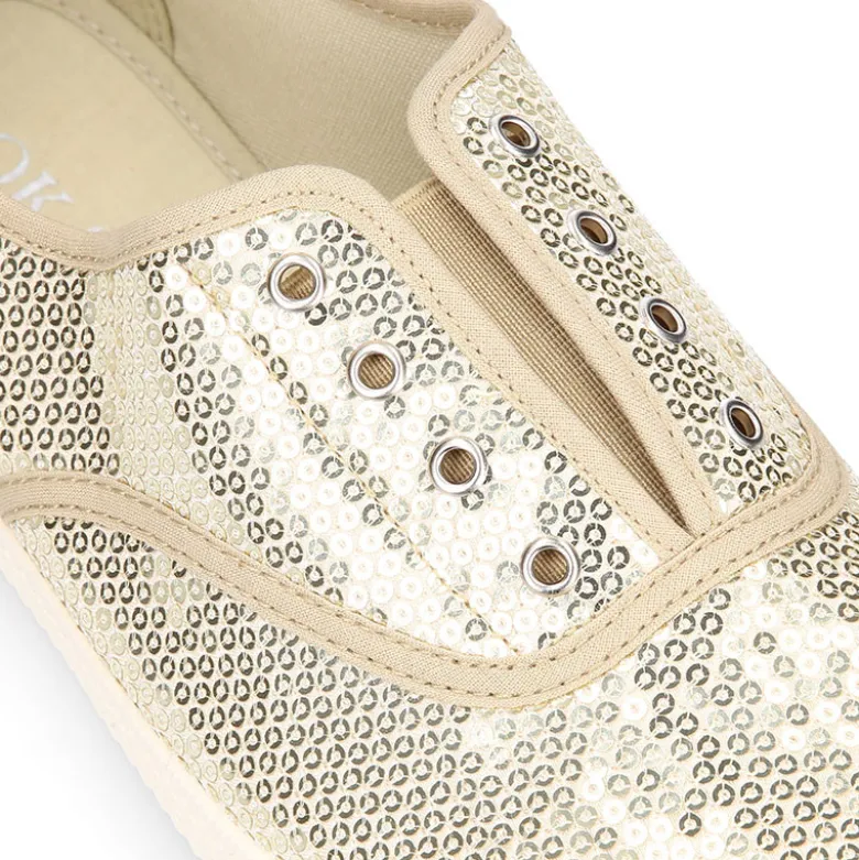 Zapatilla tipo bamba con elástico en lona con LENTEJUELAS.