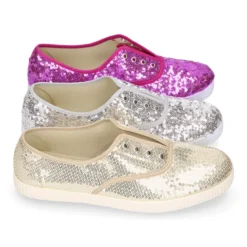 Zapatilla tipo bamba con elástico en lona con LENTEJUELAS.