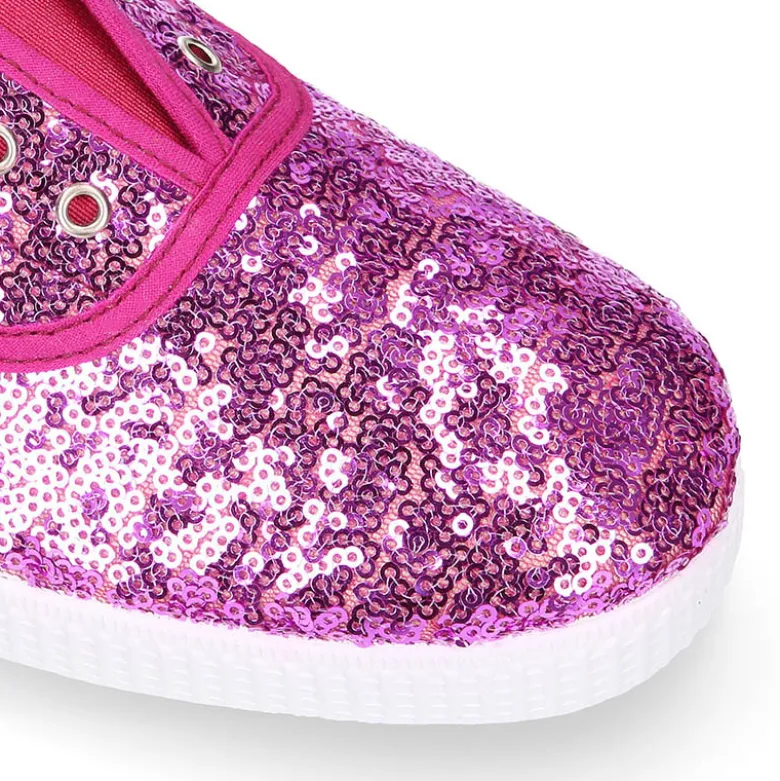 Zapatilla tipo bamba con elástico en lona con LENTEJUELAS.