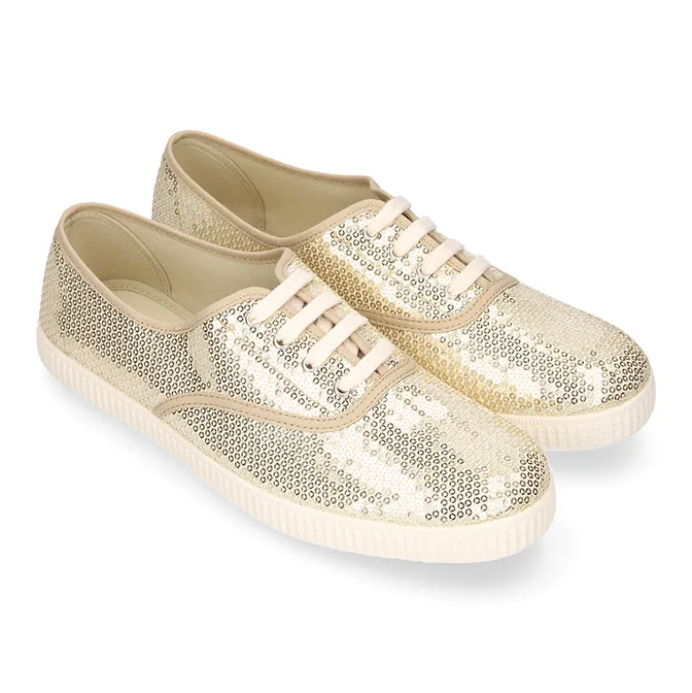 Zapatilla tipo bamba con elástico en lona con LENTEJUELAS.